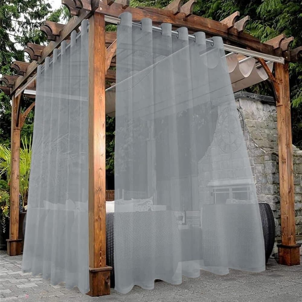 1 Pair Water Resistant Sheer Eyelet Curtains for Outdoor, 132x274 cm, Gray — image 2