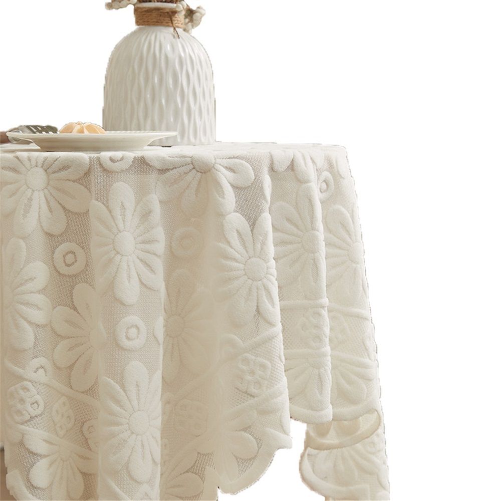 Lace Tablecloth Exquisite Embroidery Floral, Tablecloth with Wavy Openwork,Tablecloths for Wedding Decor,Afternoon Tea,Party(100*100cm)