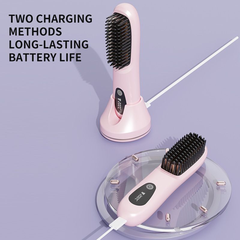 White 4D Straight Hair Comb and Negative Ionic Styler with Dual MCH Ceramic Fast Heating, Anti-Scald Round Comb Teeth, 3 Levels Temp LCD Display and Charging — image 4