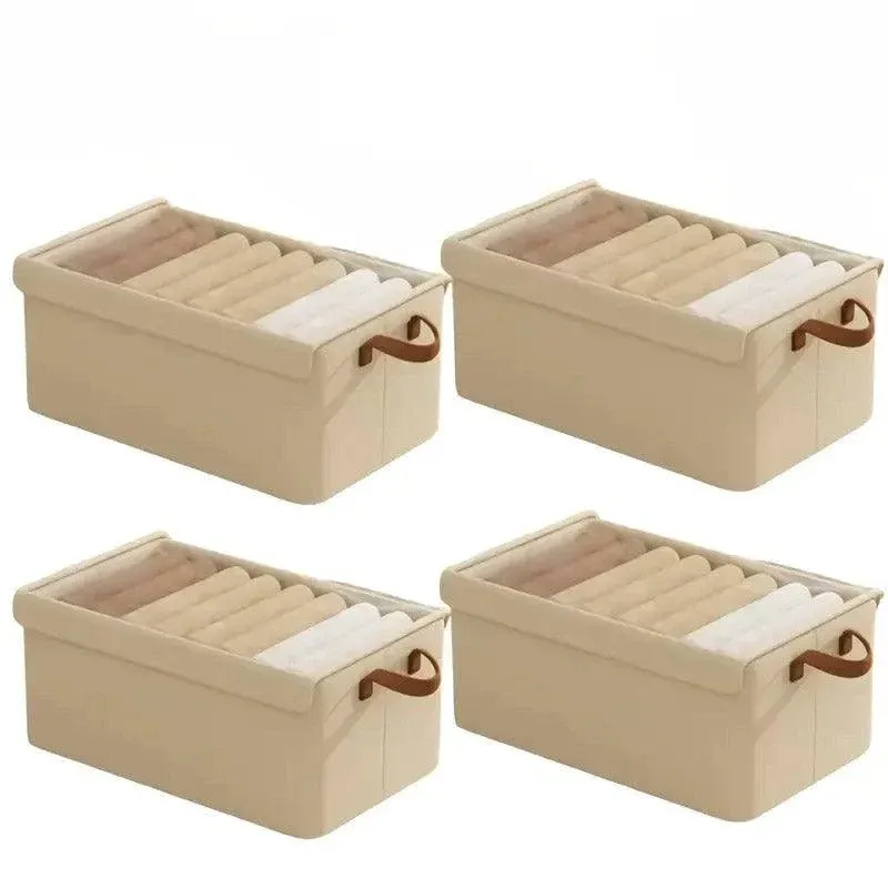 4pcs Foldable Clothes Storage Box Organizer Fabric Storage Box for Organization - Beige