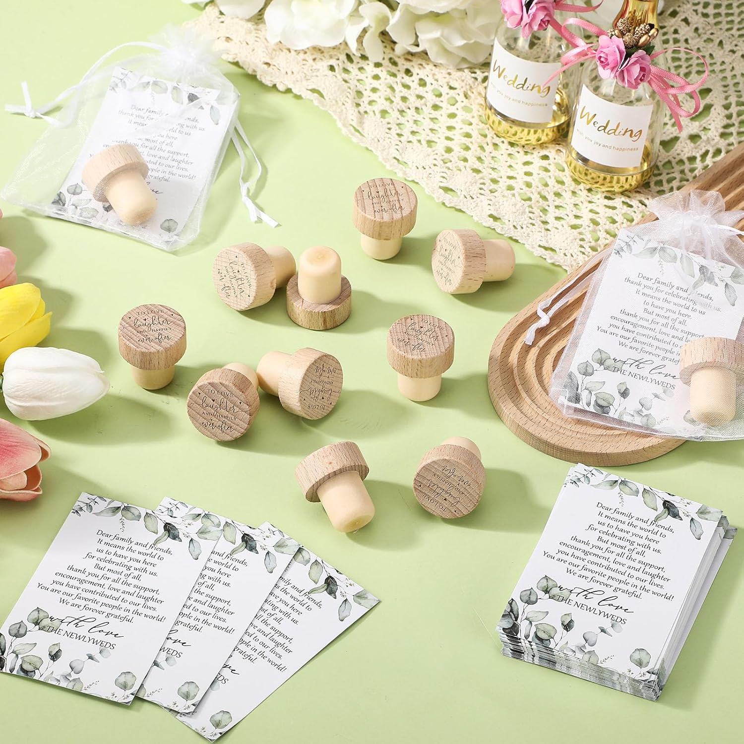50 Sets Wedding Favors for Guests Bulk Engraved Wood Wine Bottle Corks Wine Stopper with Wedding Thank You Cards and Organza Bags Appreciation Gifts for Guest — image 5