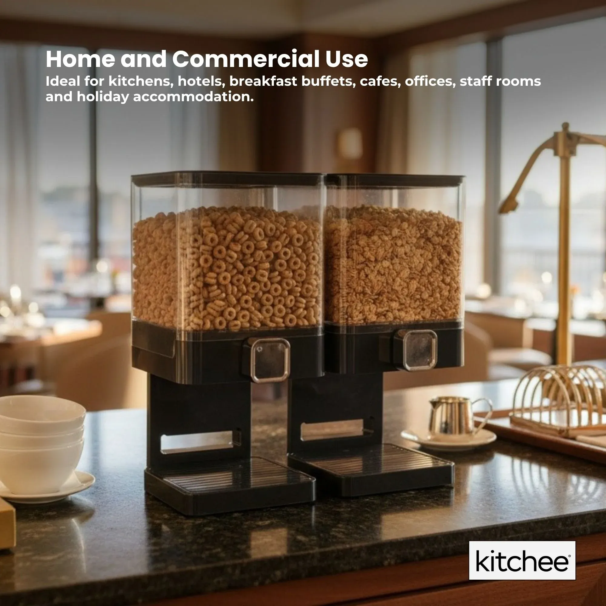 Kitchee 3.7L Double Cereal Dispenser Countertop Rice or Grain Storage Black — image 6