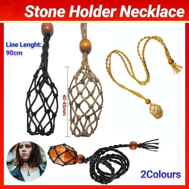 L Size Empty Stone Holder Necklace Crystal Quartz Gemstone Cage Rope Cord Pendant DIY - Brown โ image 2