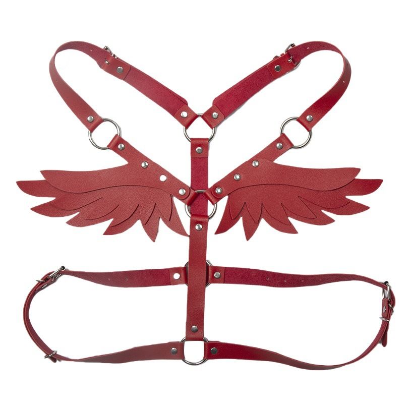 Leather Angel Wings Strap Belt Women Adjustable Rose Red โ image 2