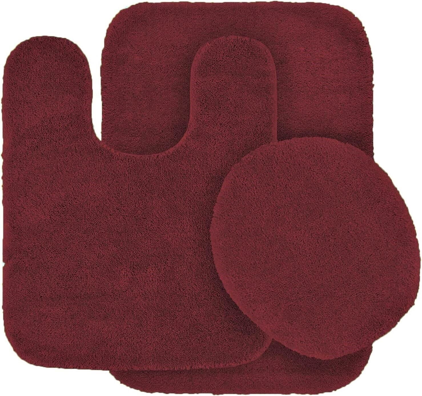 Modern Solid Print 3-Count Grey Polyester Bath Rugs, 18 x 28, Non-Slip Backing Red