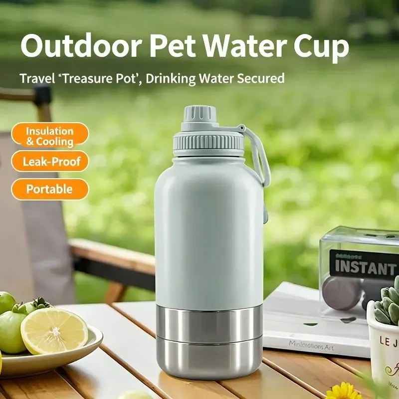 3-in-1 Outdoor Pet Insulated Water Bottle: 32oz Large Capacity, 24H Temperature Lock, Hidden Dual Bowls, 304 Stainless Steel, Leak-Proof & Portable, Essential — image 3