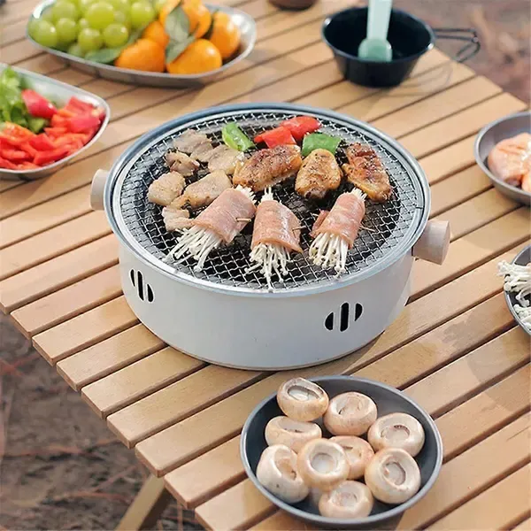 1 Piece Round Charcoal Grill Stove, Multifunctional Stainless Steel Portable BBQ for Outdoor Camping and Home Cooking, 28 cm — image 4