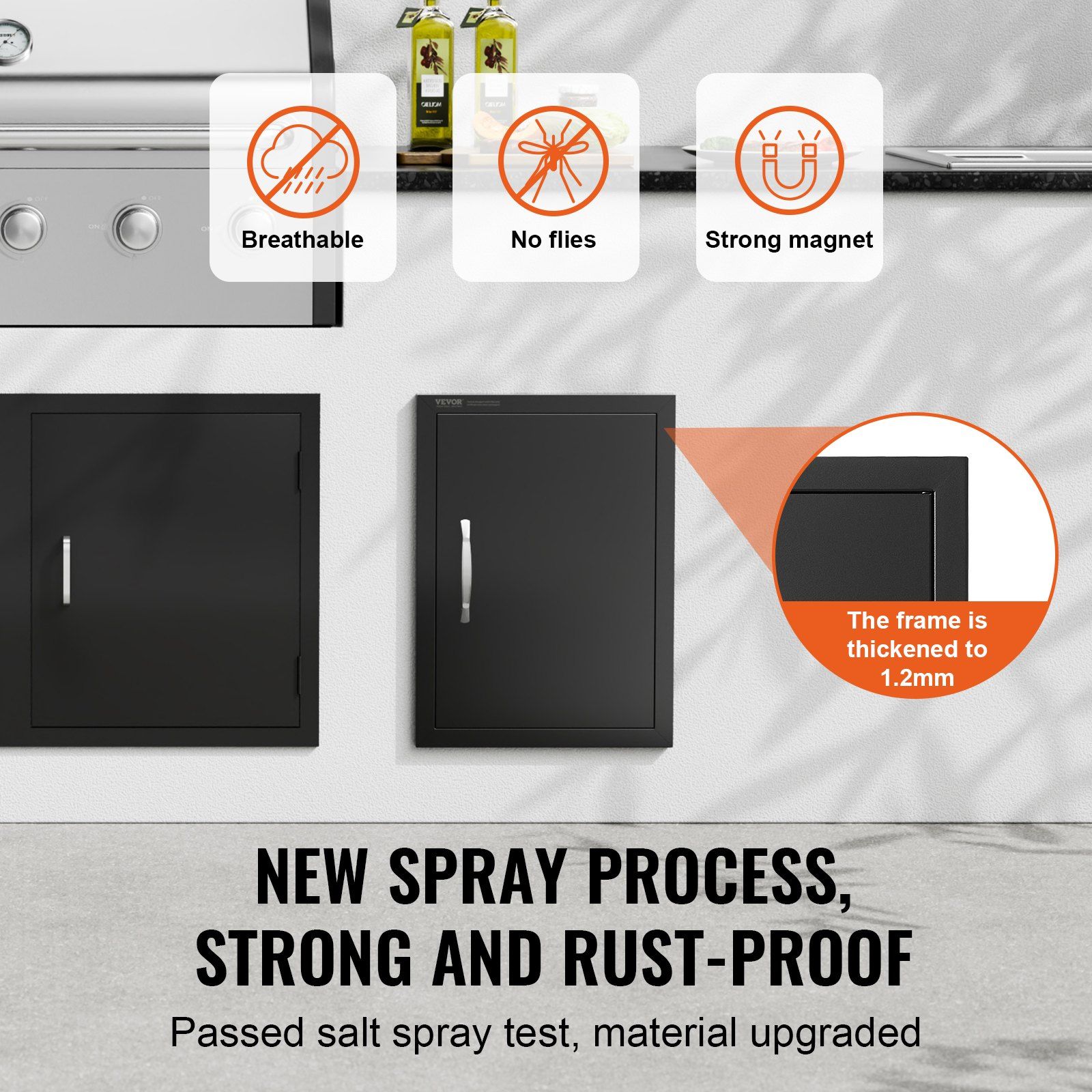 BBQ Access Door 415 × 570 mm - Flush Mount Outdoor Kitchen Cabinet Door Matte Black Reversible for BBQ Island — image 5