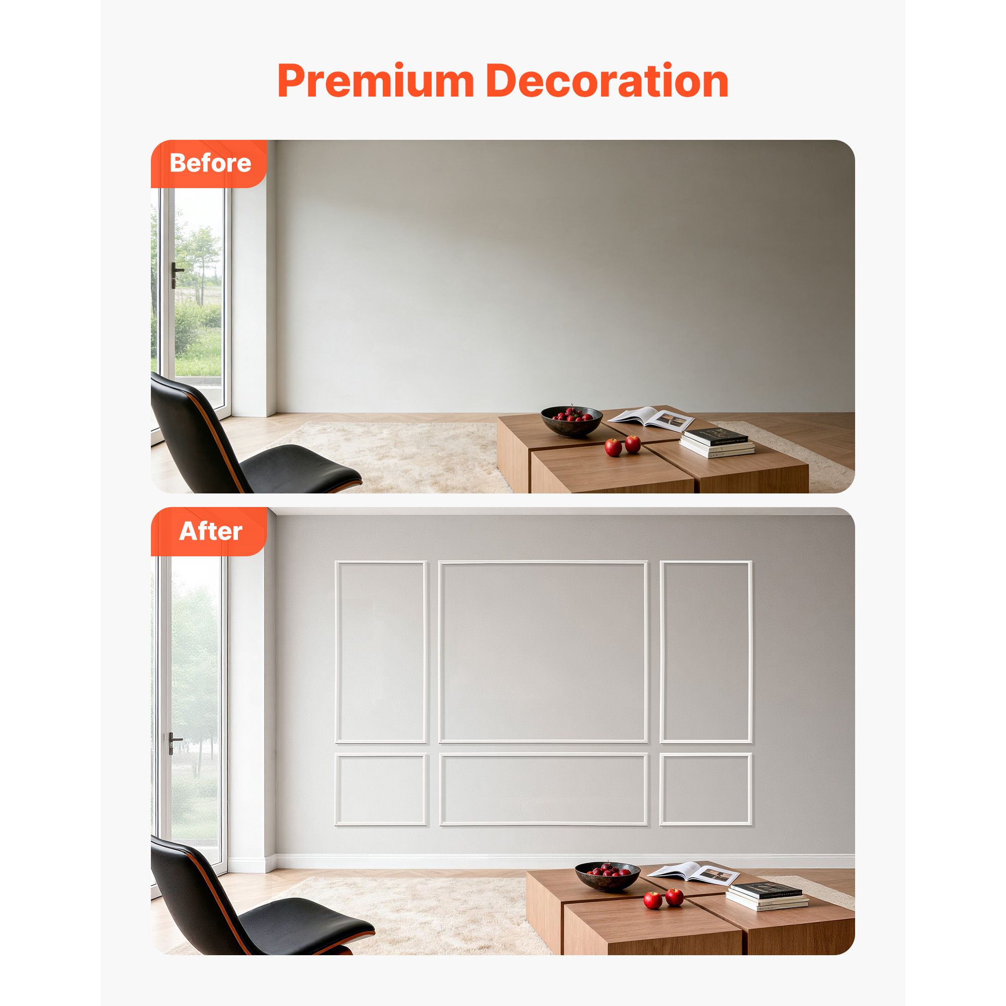 Wall Molding 3 Pack, Wainscoting Panels Kit, Lightweight Paintable Polystyrene, Easy to Install Accent Wall Trim for Interior Décor Living Room, Bedroom, Home — image 3