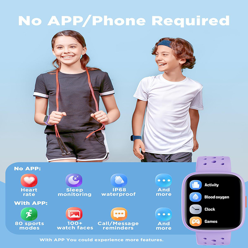 Purple Kids Smart Watch Fitness Tracker with Pedometer Heart Rate Monitor and 14 Sport Modes IP68 Waterproof Watch for Boys and Girls — image 5