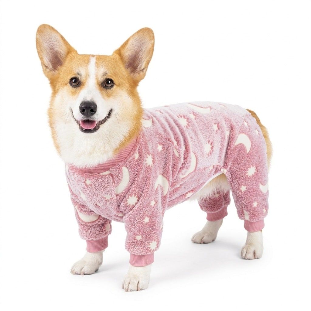Cozy Winter Pet Fleece Four-Legged Bodysuit, Warm Flannel Full-Body Pajamas for Small to Medium Dogs, Star & Moon Print, Elastic Cuffs for Easy Wear (XS, Pink)
