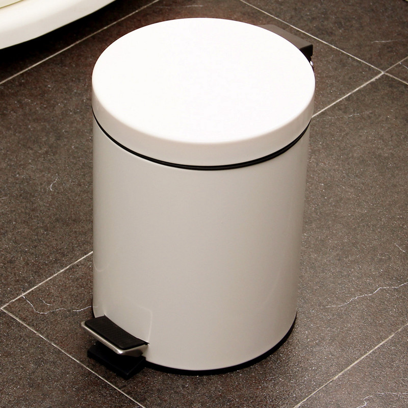 5L Round Lidded Trash Can Foot Pedal Garbage Bin for Kitchen Bathroom Hotel-White — image 6