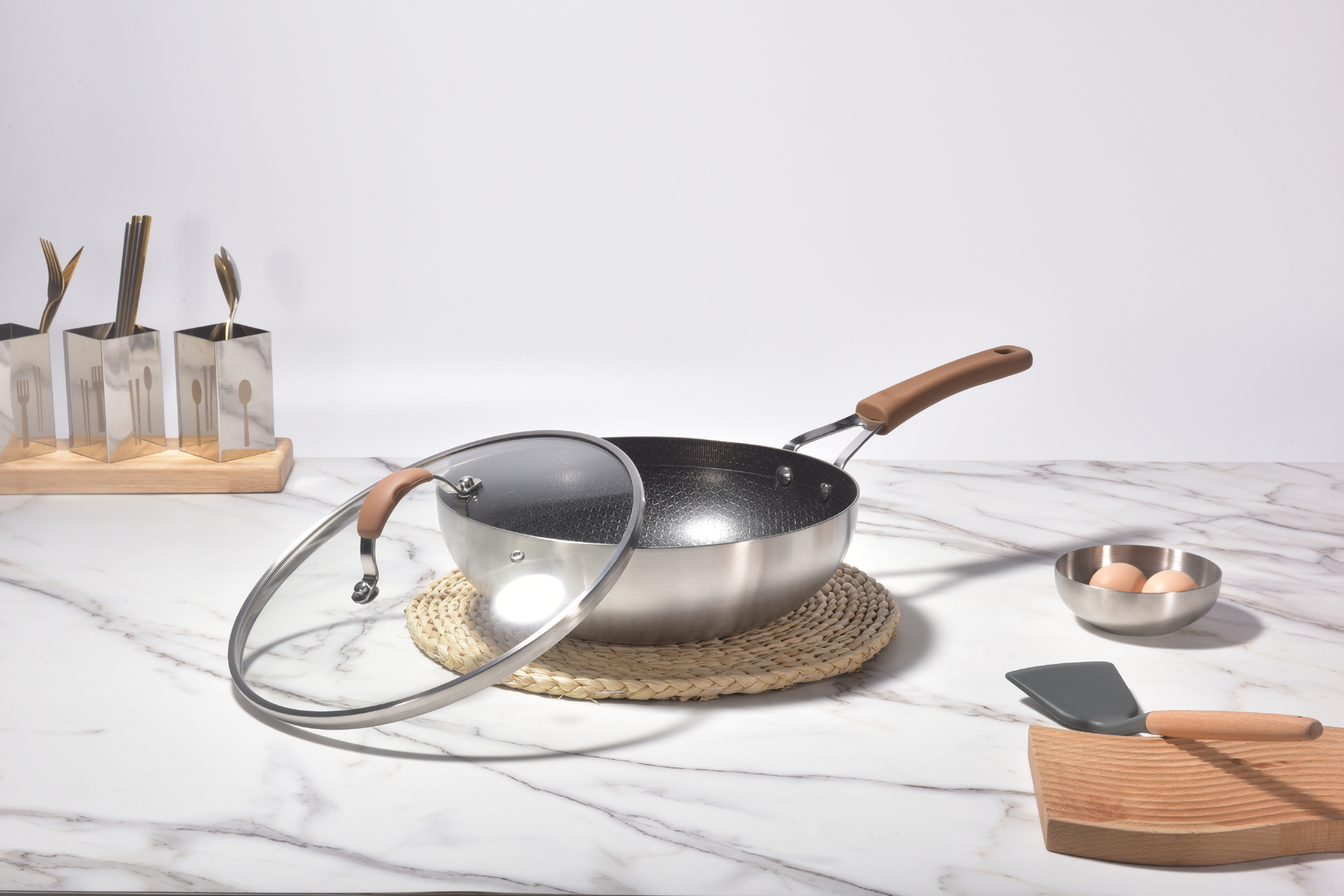 Kylin 3 Layer Stainless Steel Non Stick Noka Wok 30cm โ image 4