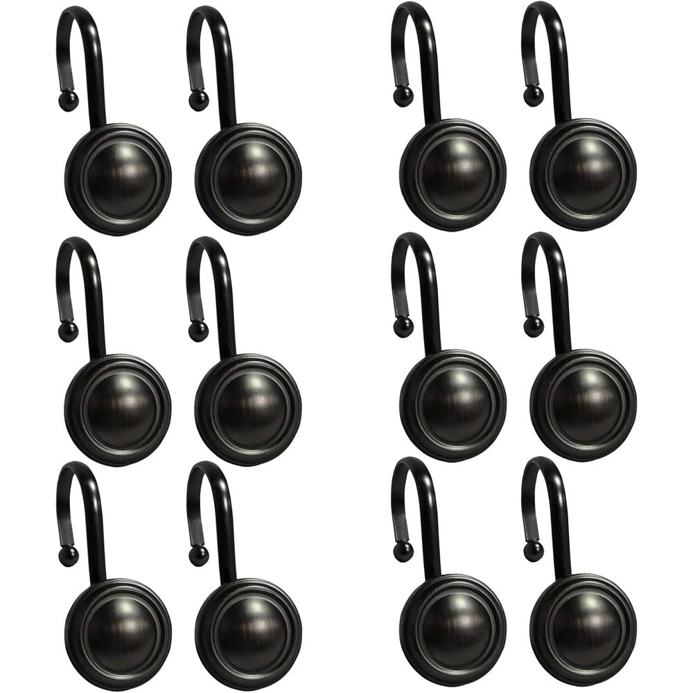 Shower Curtain Hooks Rust Proof, 12pcs Decorative Shower Curtain Ring Rod Hang Holder (Black)