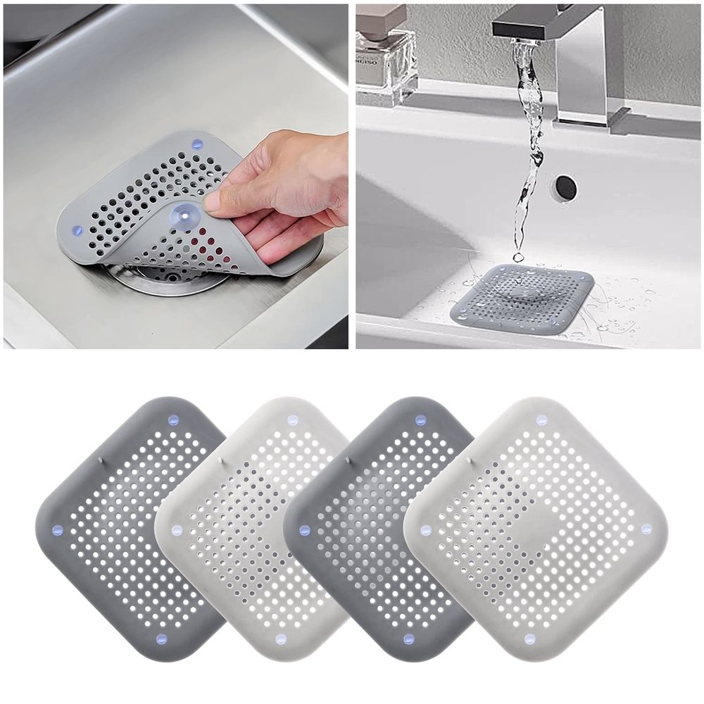 4 Pack Shower Drain Hair Catcher,Bathtub Sink Strainer Drain Plug Protector Stopper,5.7-inch Rubber Bathroom Tub Shower Drain Cover with Suction Cups