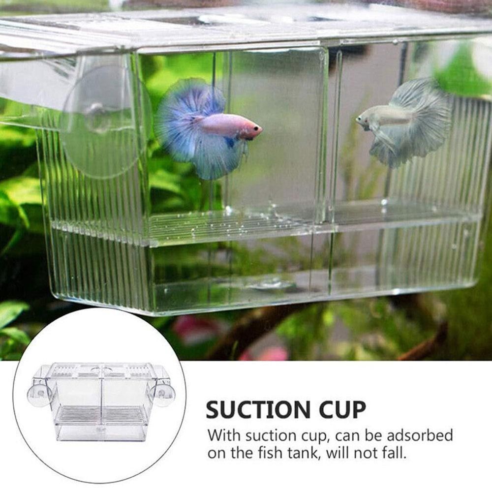 Acrylic Fish Tank Breeding Box with Suction Cups, Clear Aquarium Isolation Hatching Incubator for Guppy Betta Shrimp Fry, Small