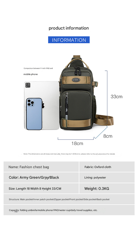 Grey Stylish Multi-Functional Men's Chest Bag - Lightweight Crossbody Sling Pack โ image 4
