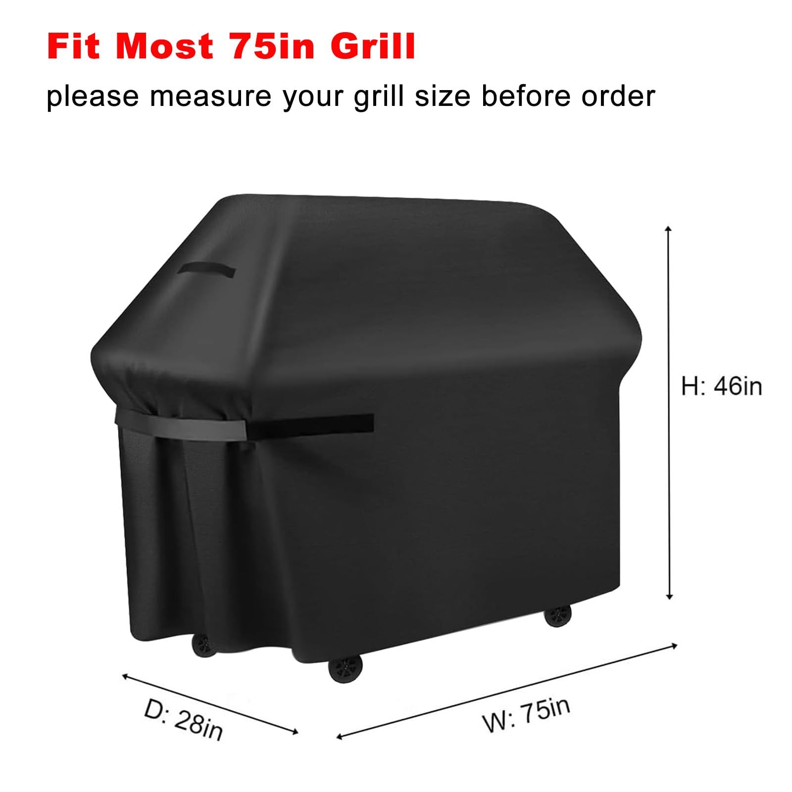 BBQ Grill Cover, 75-Inch Heavy Duty Waterproof UV Resistant Tear Resistant BBQ Gas Grill Cover for 190*71*117cm,black โ image 2