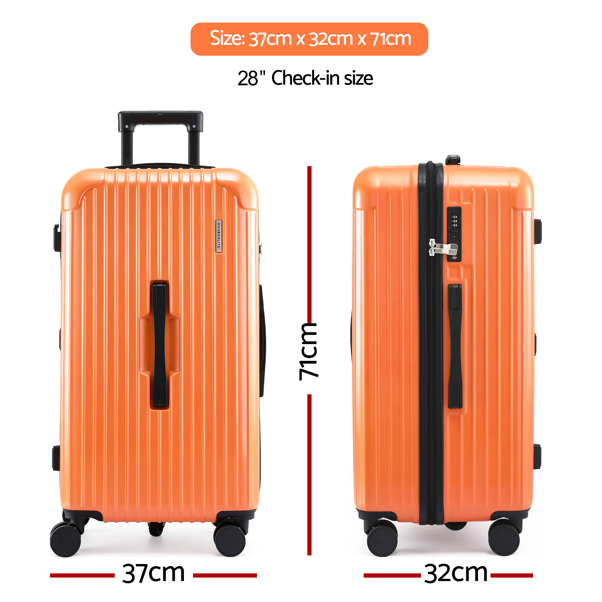 Wanderlite 28" Trunk Luggage Suitcase Travel 5 Wheels Type-C Port TSA Orange — image 2