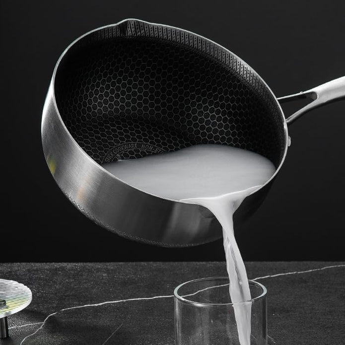 20cm 316L Stainless Steel Saucepan Compound Steel Honeycomb Nonstick Sauce Pan with Glass Lid 2.2L Pot Stay-Cool Handle Multipurpose Milk Saucepan, Induction โ image 2