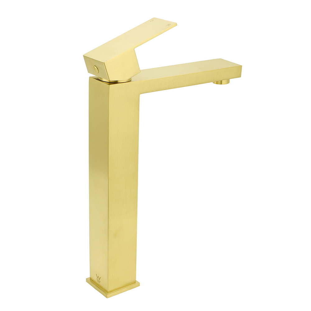 WELS 6L/m Brushed Gold Square Tall Basin Vessel Mixer Kitchen Laundry Faucet Tap — image 3