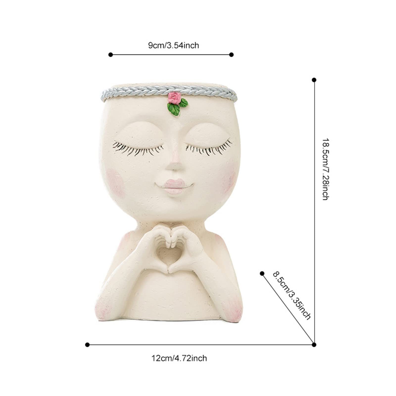 Face Planter Pot Face Flower Pots, Succulent Planter Little Girl Closed Eyes with Drainage Hole Face Nordic Sculpture White — image 3