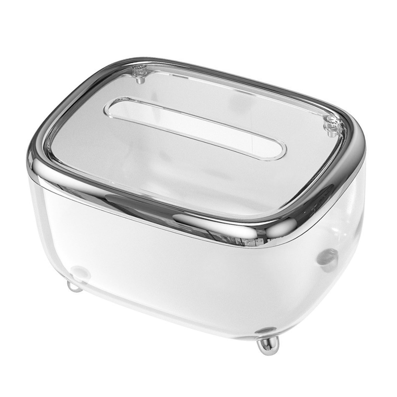 Tissue Box Transparent Napkin Box Simple Creative Storage Box Fixed Lid Paper Organizer Sliver — image 2
