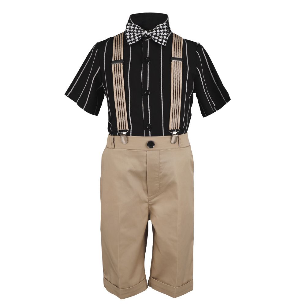 Boys Summer Cotton Short Sleeve Shirt & Shorts Set Black Button Shirt 4 Piece Set 140cm: recommended weight 25.00 kg-29.00 kg โ image 5