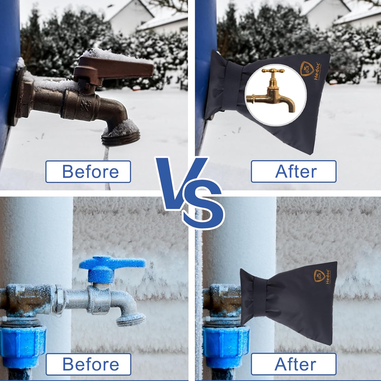 Pro Outdoor Faucet Covers for Winter Freeze Protection, 2 Pack 6'' W x 8.2'' H Winter Faucet Insulation Cover Socks, Hose Bib Covers for Winter (Faucet Cover 2 โ image 2