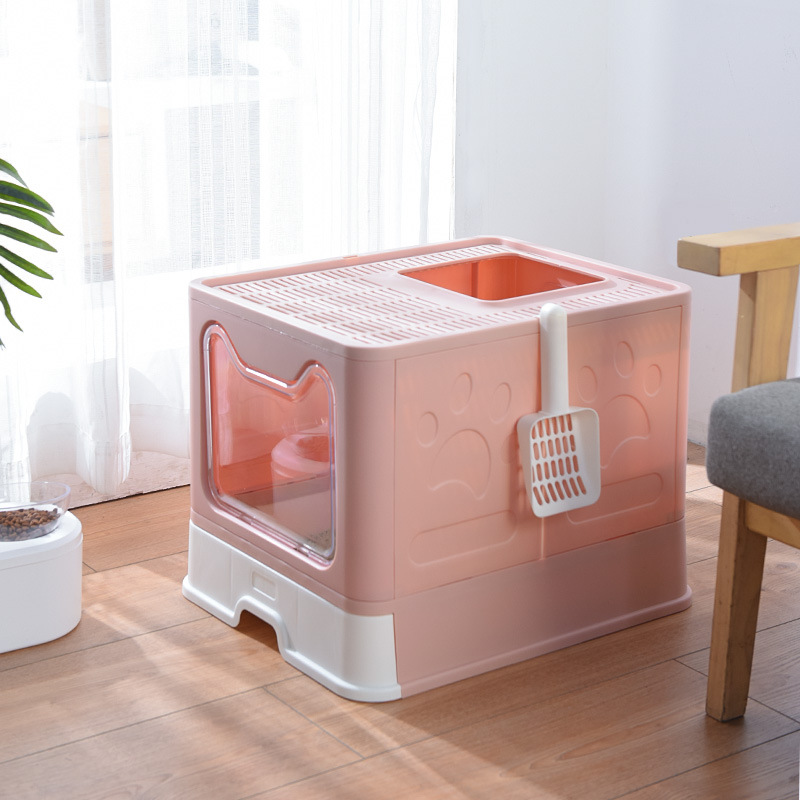 Foldable Cat Litter Box with Pull-Out Tray -Easy Cleaning and Anti-Splash Design Pink 51*41*38cm โ image 6