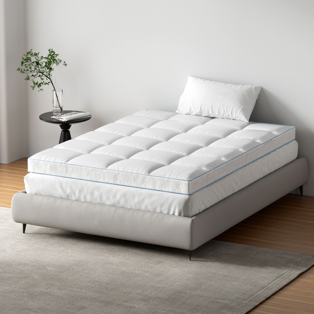 Giselle Bedding 1500GSM Bamboo Pillowtop Mattress Topper 10cm Thick Pad for Back Pain Relief, High Loft Cooling Underlay for Dorm & Guest Bed, 45cm Deep Pocket