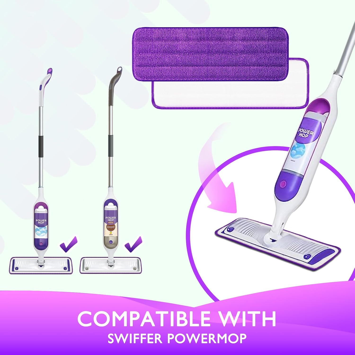 Reusable Power Mop Refills Pads Compatible with Swiffer PowerMop Mop 4 Pack & 2 Pack Dry & Wet XL Pads — image 2
