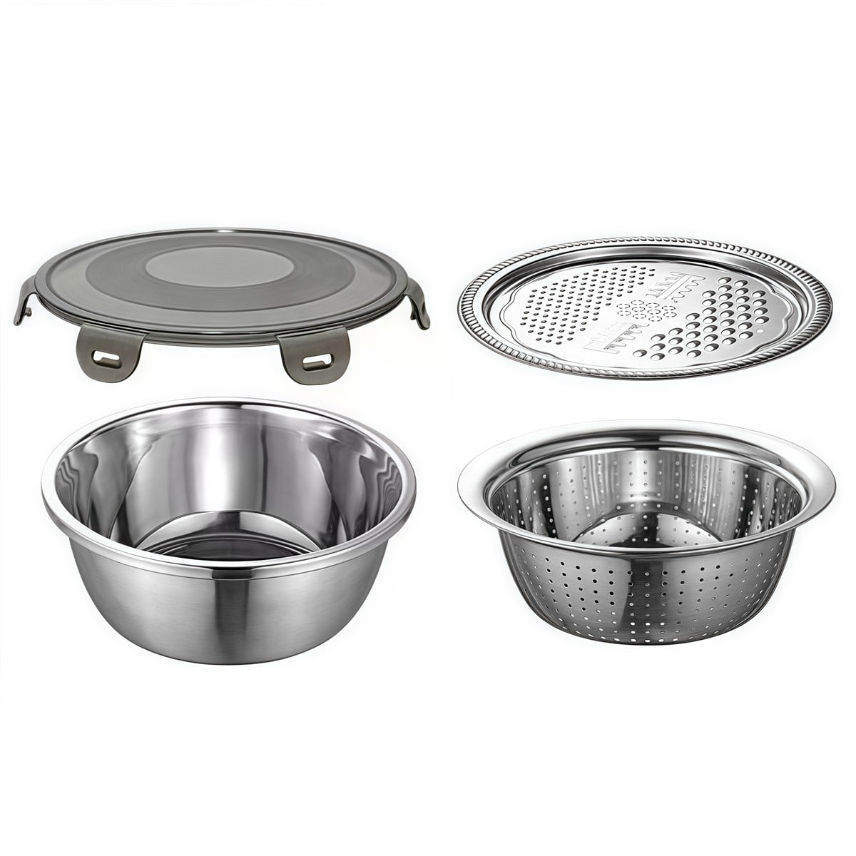 4 Pcs Kitchen Mixing Bowls with Grater Lid Stainless Steel Construction — image 3