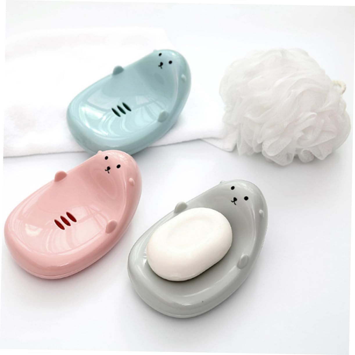 Cute Cartoon Animal Soap Box Bathroom Creative Plastic Water Drain Soap Rack Washing Sponge Holder Concise Style โ image 2