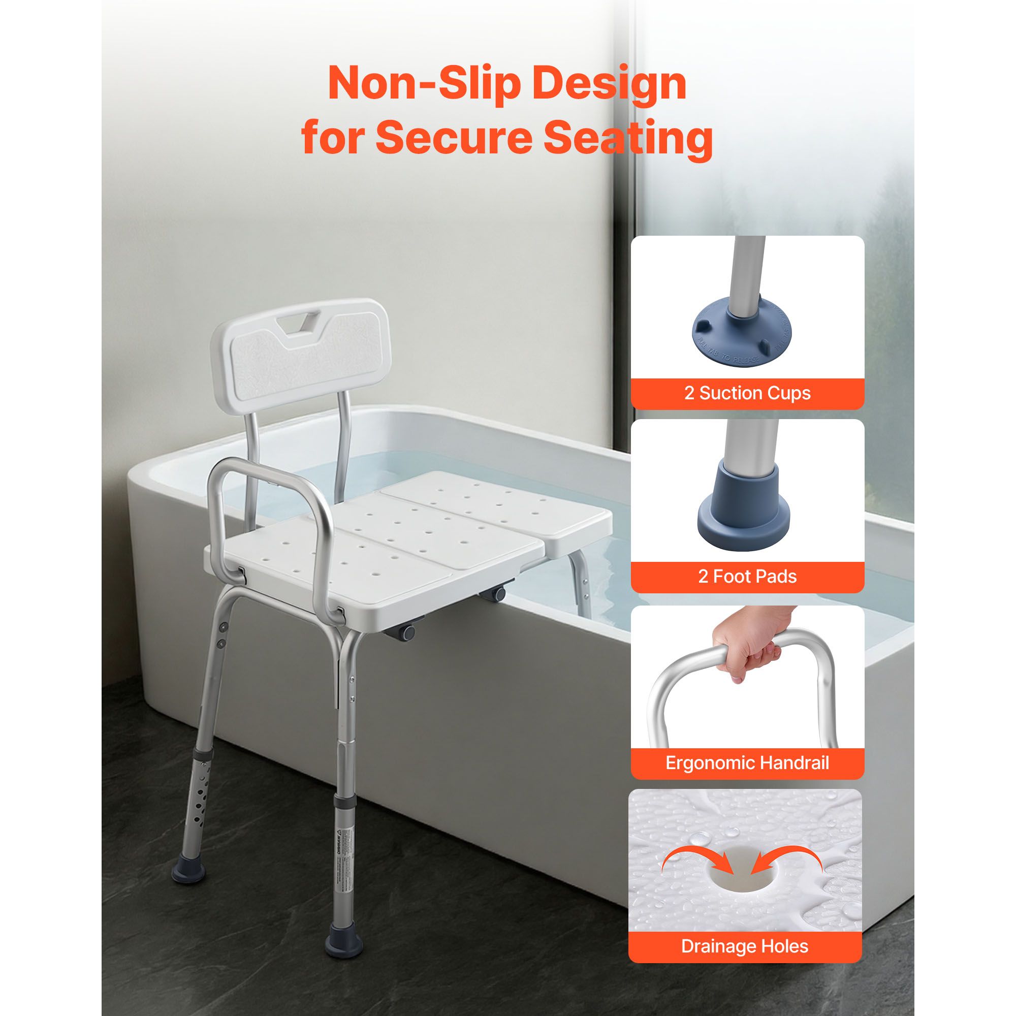 Tub Transfer Bench for Bathtub, 180 kg Capacity Heavy Duty Shower Chair with Arm, Backrest and Curtain Slot, Height Adjustable Shower Bench Bath Seat for โ image 5