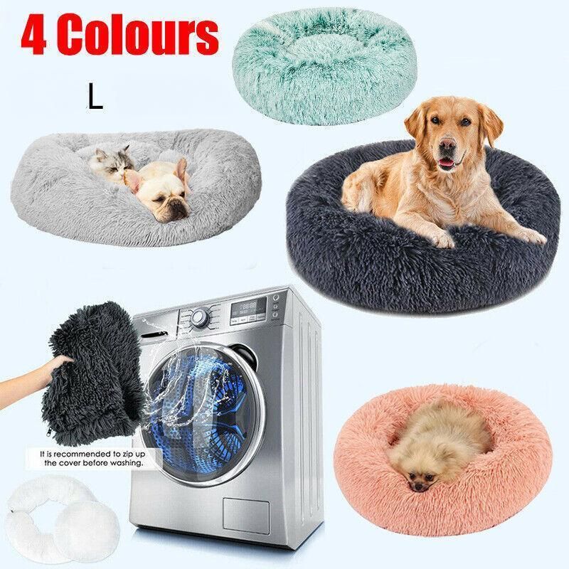 L-70CM Dog Cat Pet Calming Bed Washable ZIPPER Cover Warm Soft Plush Round Sleeping - Pink — image 2
