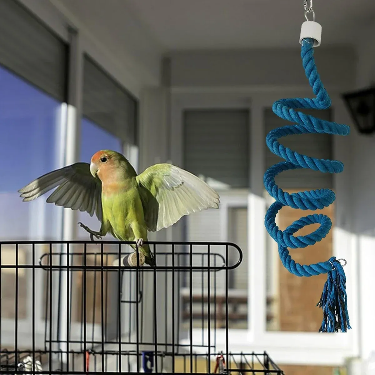 Bird Climbing Rope Toy Cotton Spiral Ladder Parrot Cage Hanging Swing Pet Toy - Green — image 5