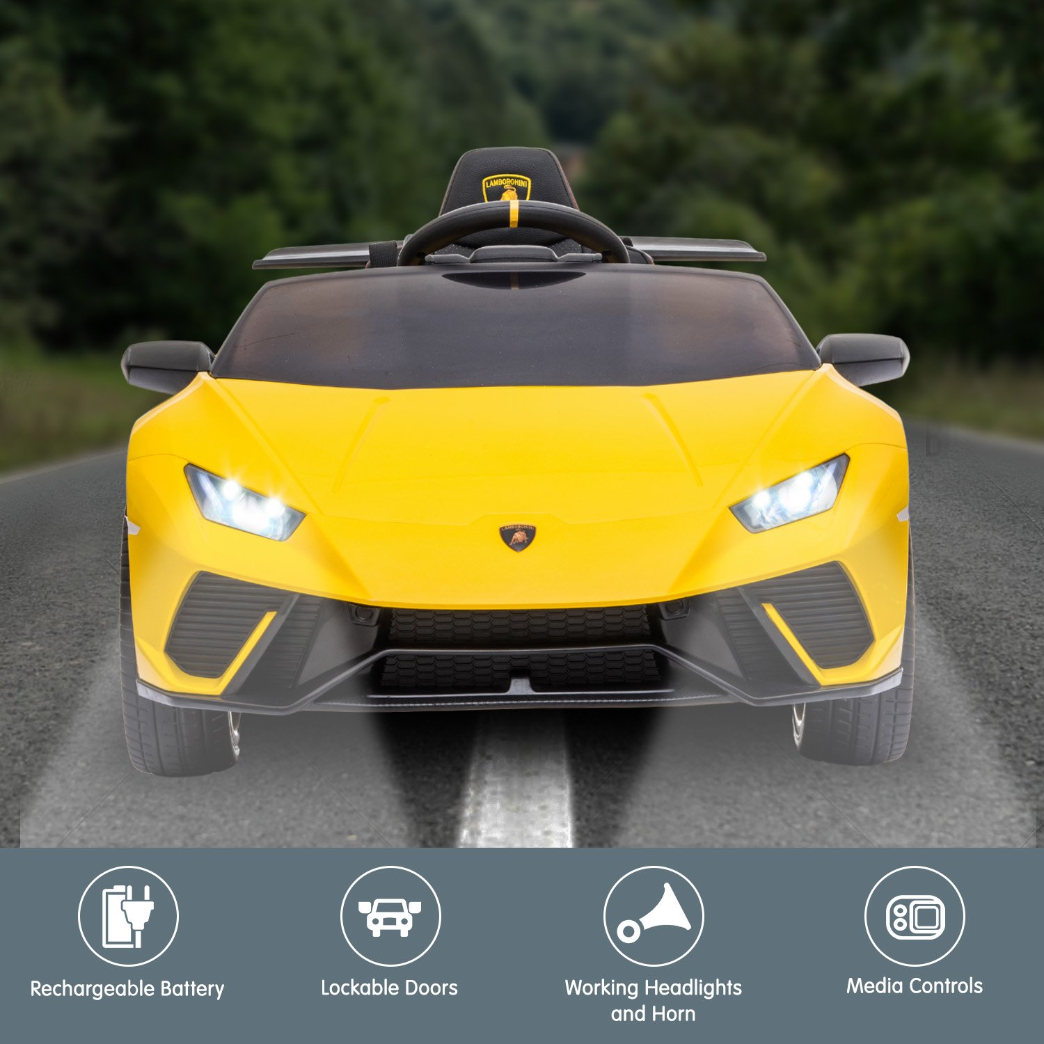 Kahuna Lamborghini Performante Kids Electric Ride On Car Remote Control - Yellow — image 2