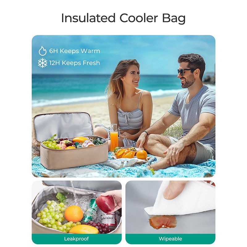 16.5 x 7.9 x 18.9" Black Beach Travel Mesh Tote Bag with 14L Insulated Drink Compartment - Multi Pockets Sandproof Beach Picnic Bag with Picnic Mat Strap, Cup โ image 5