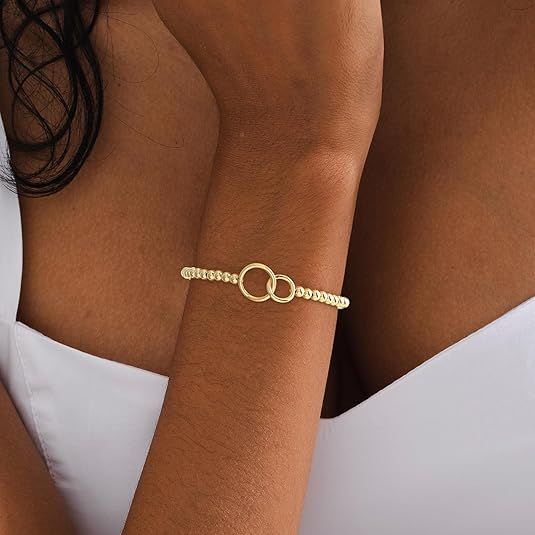 Women's Gold Bracelet 14K Gold Plated Beaded Bracelet Gold Stretch Beaded Bracelet Handmade Ball Bracelet Exquisite Gold Jewelry Gift โ image 2