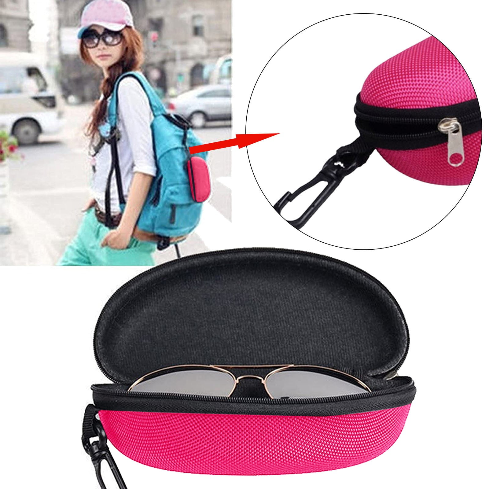 1 Piece Eyeglass Sunglasses Cases,Sunglasses Case,Portable Travel Zipper Eyeglasses Frame,Glasses Case Hook For Mens And Womens,Portable, Hot Pink โ image 2