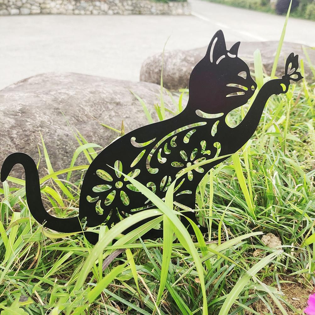 Cat Decorative Garden Stake Iron Hollow Exquisite Cat Garden Decor — image 4