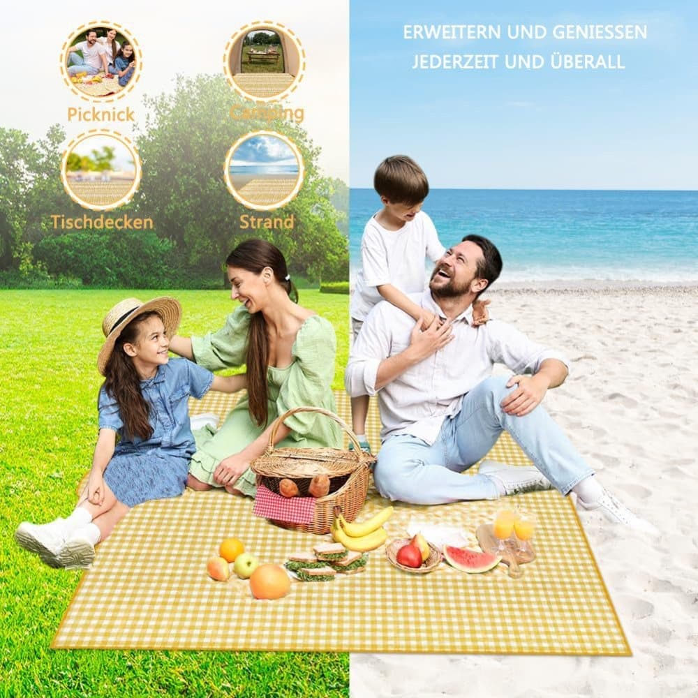 Waterproof Picnic Mat Foldable with Carrying Handle for Camping Beach Park and Outdoor Activities, 100x150cm, Yellow — image 5