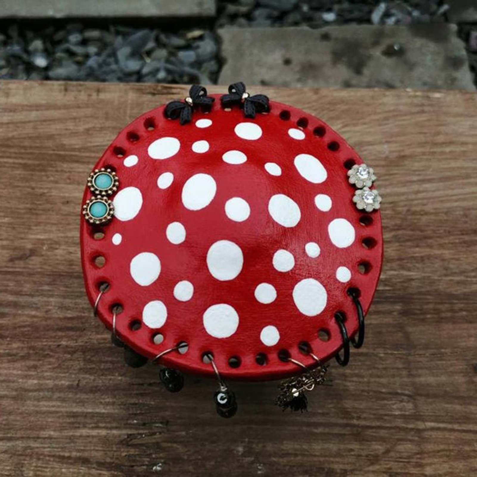 Cute Mushroom Earring Holder Organizer - Resin Mushroom Jewelry Holder with 26 Holes Hanging Earrings Display Rack Jewelry Stand โ image 4