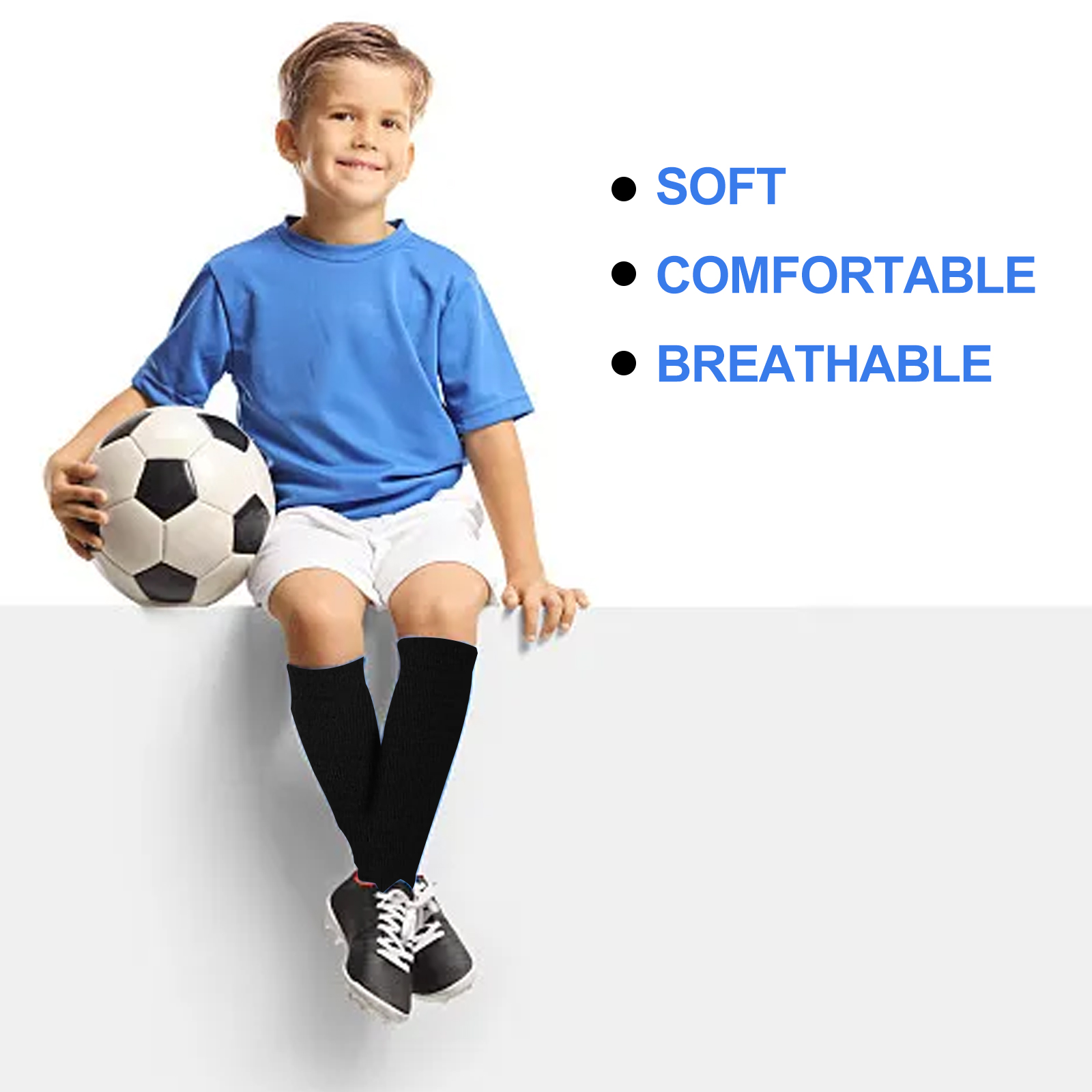 Football Socks with Shin Guards 2 Pairs Black for Children's Football Matches — image 4