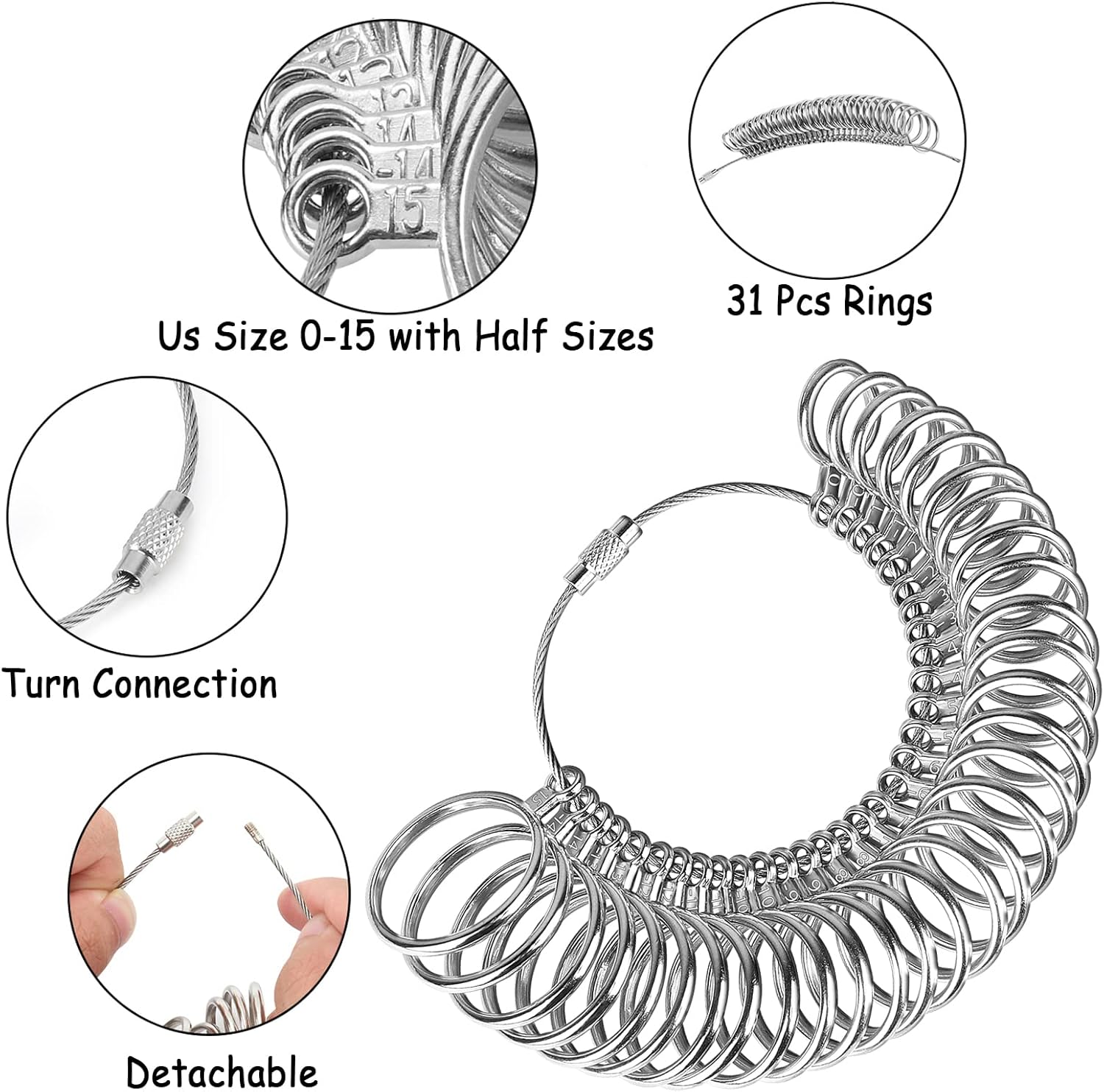 Ring Sizer Tool Including Ring Mandrel & Ring Sizer Guage, 4 Sizes Ring Measurement Stick Metal Mandrel & Finger Sizing Measuring Tool Set for Jewelry Making — image 4