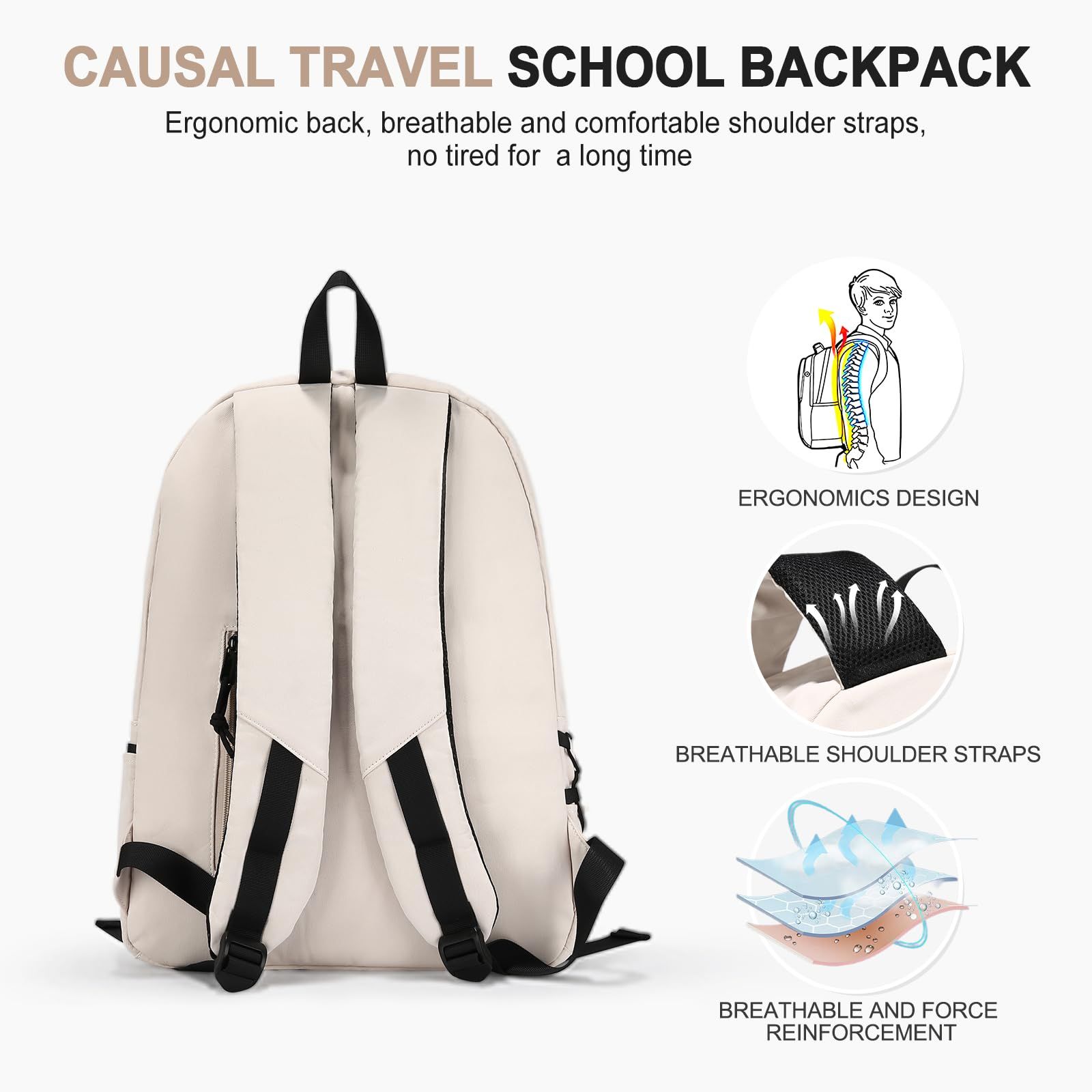 School Backpack for Girls,Waterproof High School Bookbag Cute Backpack for Teens Boys Simple School Bag College Backpack — image 3