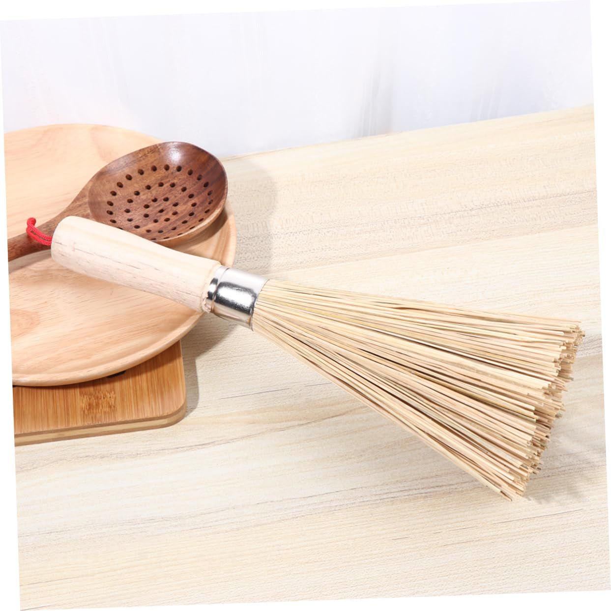 Cleaning Brush, Bamboo Kitchen pan Brush, pan Handle Cleaning Brush, Bamboo pan Brush The color of the hanging rope is random — image 3
