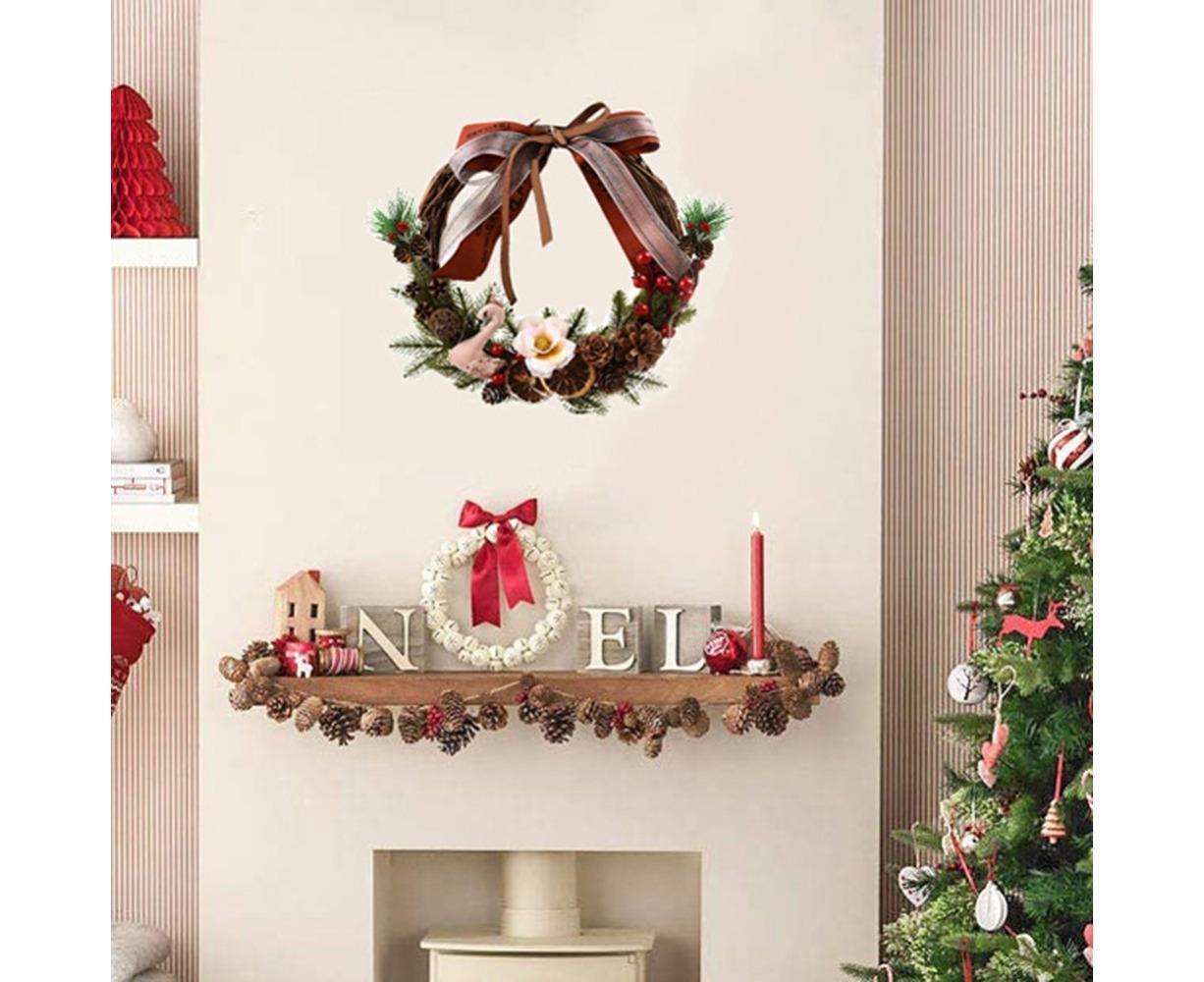 Farmhouse Wreath Boho Wreath, Artificial Pine & Golden Bell Wreath, Tree Hanging Garland Holiday Wreath โ image 5