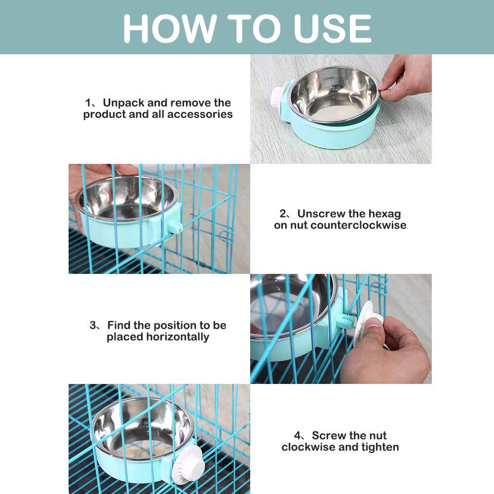 Crate Dog Bowl Stainless Steel Removable Food Bowl Feeder Pet Drink Water Dish Hanging on Cages for Puppy Cat Parrot Bird — image 2